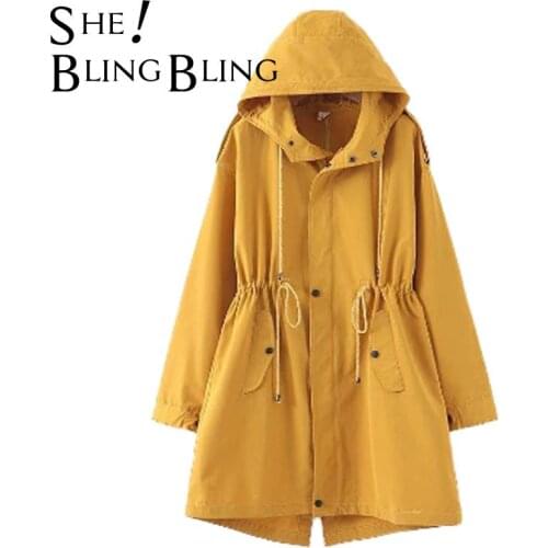 SheBlingBling Za Woman 2021 Autumn Drop Shoulder Hooded Trench Coat Drawcord Waist Casual Loose Long Zipper Jacket Female Green