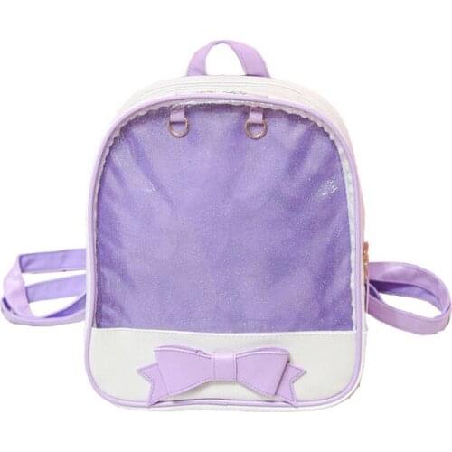 Women backpack Summer Candy Clear Bow Transparent Backpacks PU Leather Solid Color Cute Schoolbags for teenage Girls bag