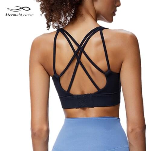 Mermaid Curve Adjustable Back Buckle Women Sports Bra Sexy U Collar Running Yoga Bra High Strength Shockproof Gym Fitness Bra