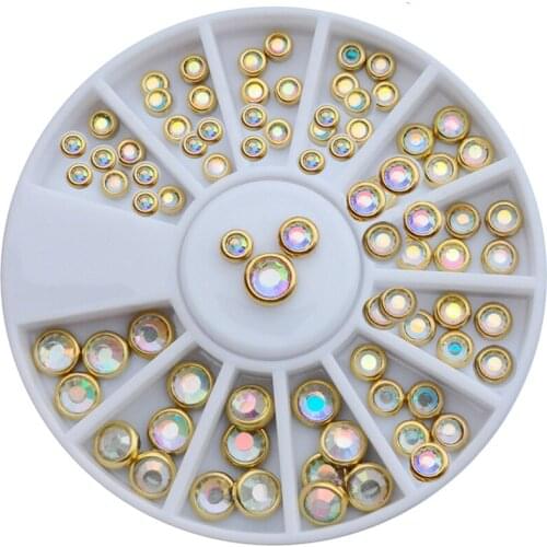 1 Wheel Steel Beads Nail Studs Gold Mixed Different Size 3D Nail Art Decorations In Wheel Manicure DIY Pearl Beads
