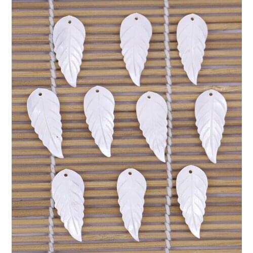 10PCS Natural Shell Leaf White Mother of Pearl Charms Pendant 12mmX29mm