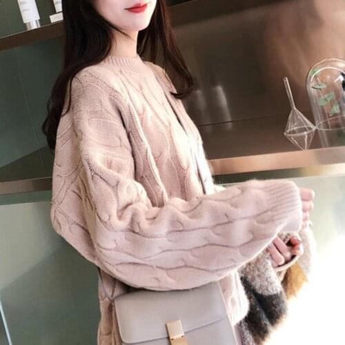 2020 new Casual Top Autumn Women Autumn Loose Solid Color Round Neck Long Sleeve Knitted Blouse Top Sweater Women кардиган