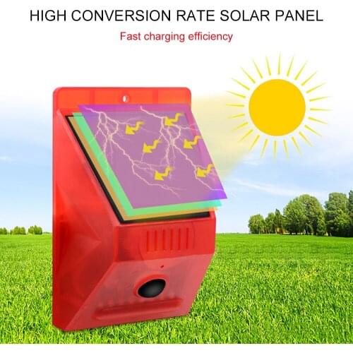 2020 New Solar Infrared Motion Sensor Detector Light Remote Control Siren Strobe Alarm Light Waterproof 129dB Loud Garden Light