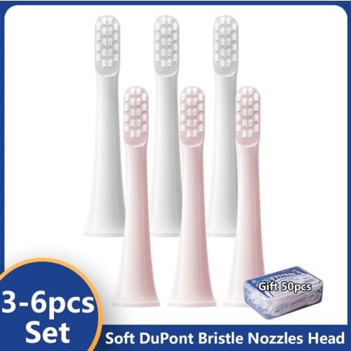 3-6pcs Sonic Electric Toothbrush for XIAOMI T100 Soft Vacuum Replacment Heads Clean Bristle Brush Nozzles Head with 50pcs Floss