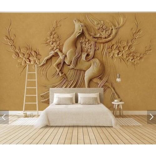 3D 8D Embossed Deer ELK Wall Mural Photo Wallpaper for Living Room Backdrop Wall Paper Roll Home Decor Animal Murals Customize