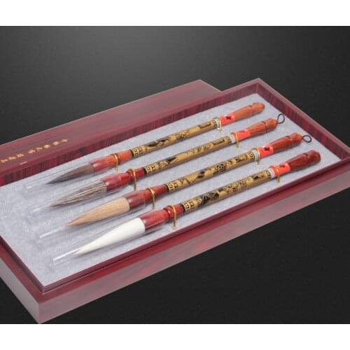 4pcs Chinese Mouse Whisker Calligraphy Pen Set Weasel Hair Writing Brush Chinese Painting Brush Gift Set