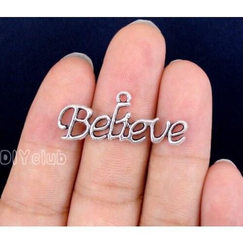 60pcs-Antique Tibetan Silver Believe Charms Pendant 33x13mm