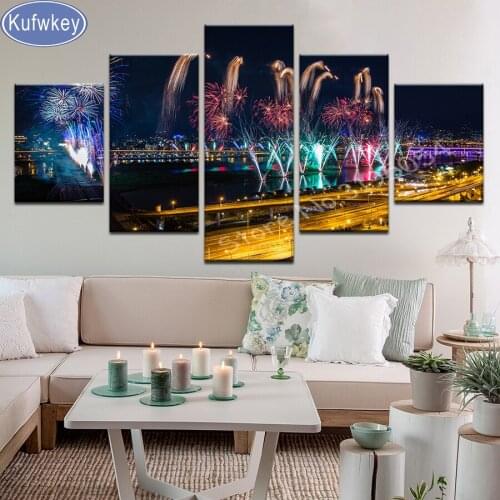 5pcs/set 5d DIY Diamond Painting Diamond Embroidery City Night View Fireworks Full Rhinestone 5D Mosaic Cross Stitch