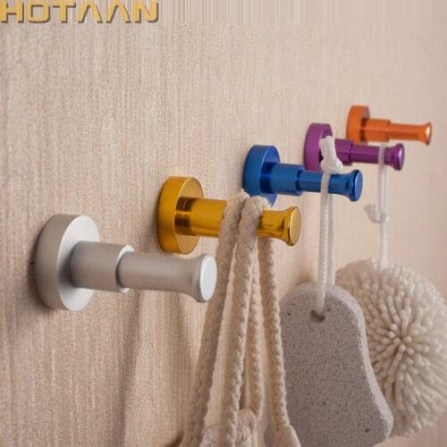 Wall Mounted Aluminum Finish Candy Color Clothes Hanger Towel Coat Robe Hook Decorative Bathroom Hooks Candy Color YT-3003