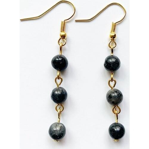 Bhuann 6mm Natural Labradorite Stone Beads Drop Earrings Jewelry Earrings Metal Vintage Earrings Cute for Women Gold Color