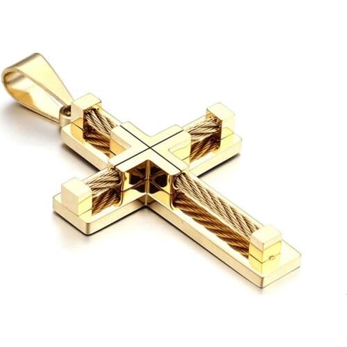 BOEYCJR Gold Color Rebar design Cross Necklace&Pendant Fashion Jewelry HipHop Punk Lucky Necklace For Men or Women