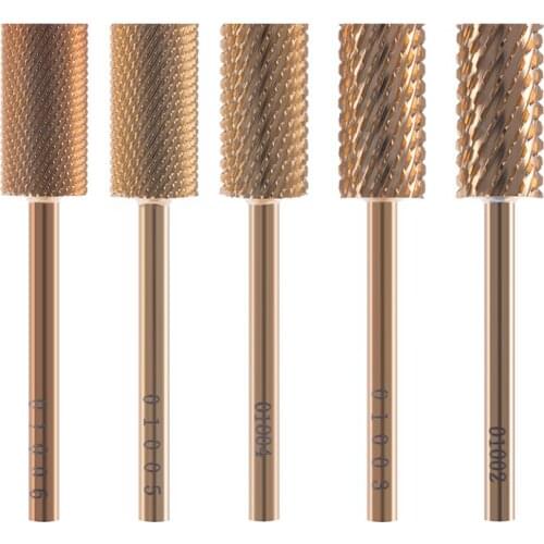 MaoHang Large Barrel Gold Tungsten Carbide Nail Drill Bit Electric Manicure Drill Accessory Removel Gel