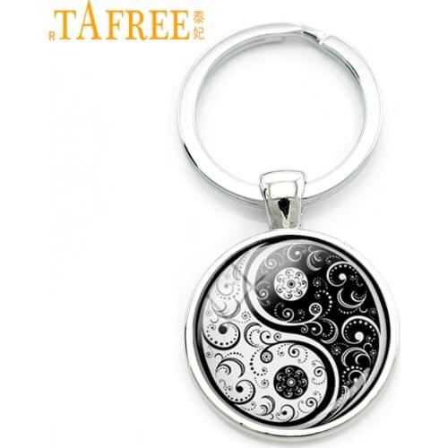 TAFREE Chinese Taoism sign ancient Eight Diagrams key chain vintage tai ji yin yang keychain charming jewelry accessories KC094