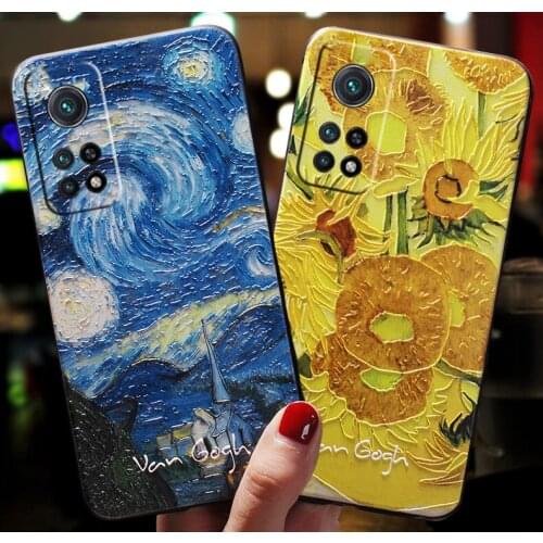 For Xiaomi Mi 9t 10t Pro Phone Case Cover mi9t mi10t Coque 3D Relief Emboss Starry Night Sunflower Art Painting Couple Back Capa