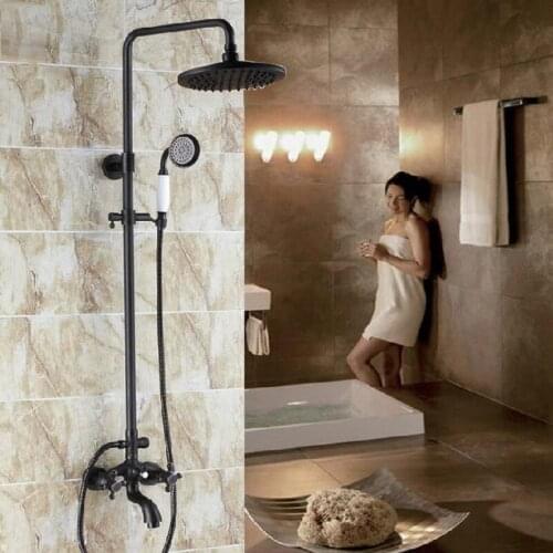 Black Oil Rubbed Brass Dual Cross Handles Bathroom Rainfall Rain Shower Head Faucet Set Bathtub Mixer Tap Wall Mounted mrs455