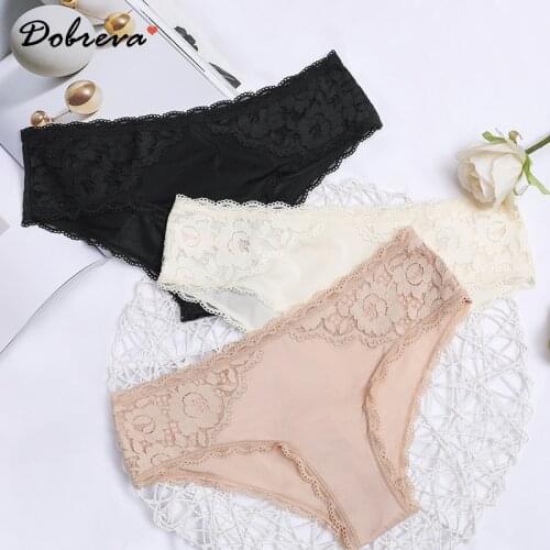 DOBREVA Women Underwear Ladies Briefs Sexy Lace Cotton Womens Panties