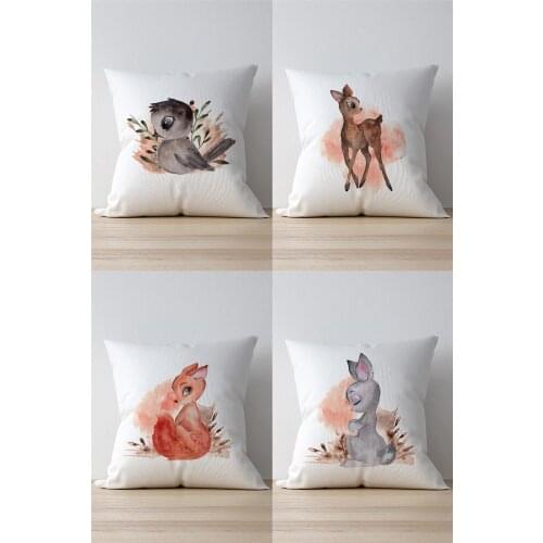 Double Side Printed Cute Animal Patterned 4'Lü Suede Pillow Decorate Case Good Quality Stylish Home Garden Room Kitchen Gift Convenient Decorative Modern