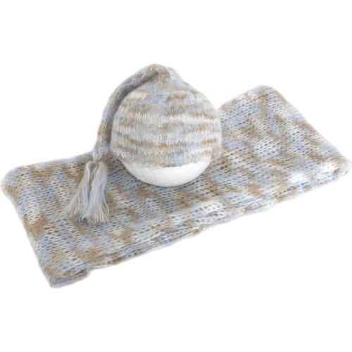 Baby Photography Wrap Set Crochet Newborn Sleeper Cap Long Tail Bonnet Knitted Newborn Wrap Hat Baby Outfit Layering Fabric Prop