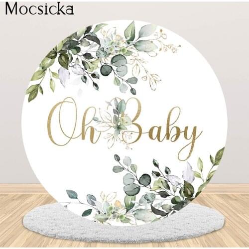 Oh Baby Theme Round Circle Backdrop Green Leaf Cake Table Decoration Props Background Newborn 1st Birthday Portrait Photo Studio