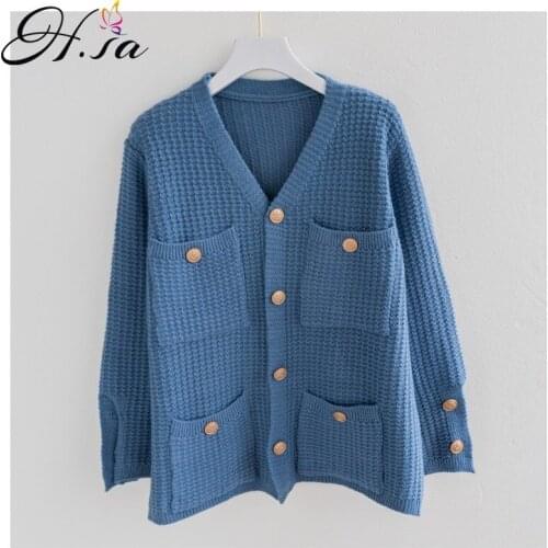 HSA Autumn Clothing 2021 New Outdoor British Style Loose V-neck Sweater Coat Sweater Cardigan Womens Clothes Student Top