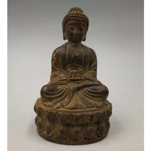 Pure copper Collection archaize brass Sit lotus Sakyamuni Buddha crafts statue