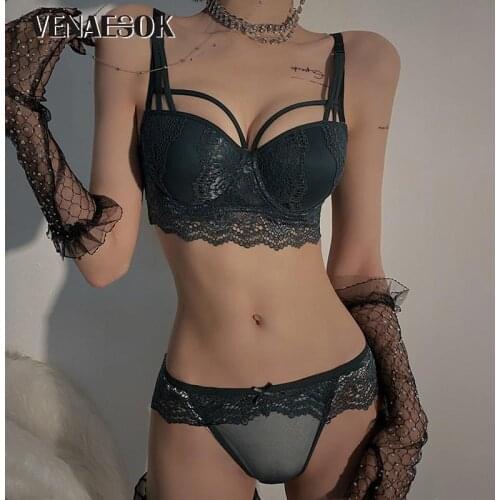 2021 Top Sexy Underwear sets Push up Bra Set Cotton Deep V Brassiere Green 3/4 Cup white Lace Bras Women Lingerie Set Embroidery