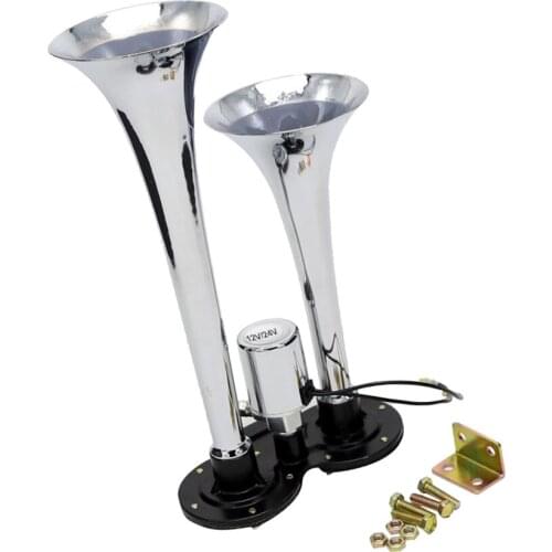 12V/24V Dual Trumpet Air Horn Compressor Kit 150db Chromium Plating Black for Car Truck Motorcycle