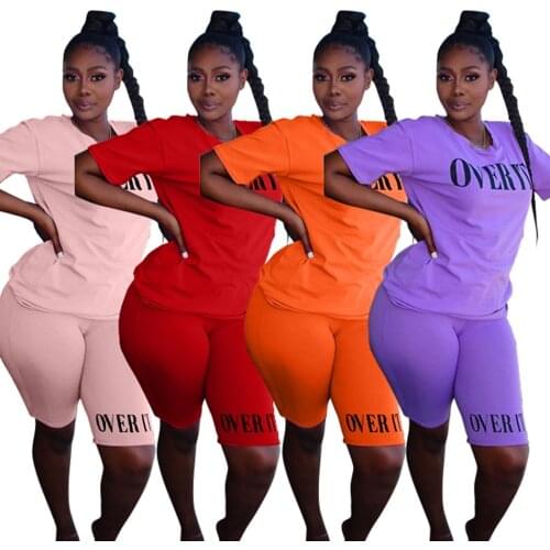 Fashion Letter Printting T-Shirt and Pencil Shorts Women Summer Tracksuits Hot Selling Style Sports Casual Two Piece Set