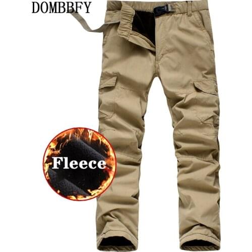 Winter Double Layer Cargo Fleece Pants Men Overalls Casual Thick Warm Baggy Cotton Rip-Stop Trousers Military Tactical Pants Men