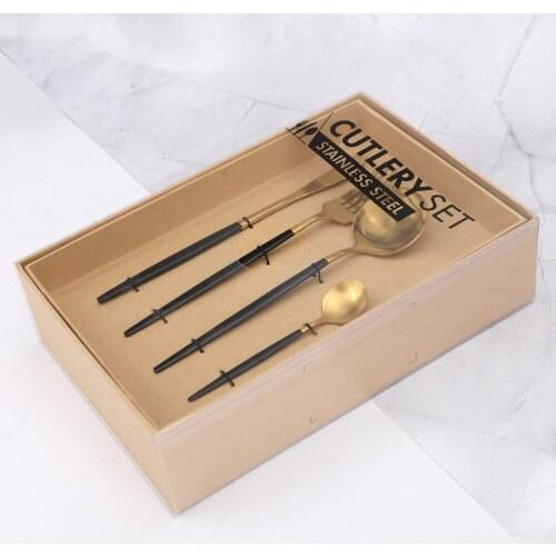 24Pcs Tableware Set Stainless Steel Cutlery Set Travel Luxury Flatware Set Fork Knife Spoon Black Gold Dinnerware Dropshipping