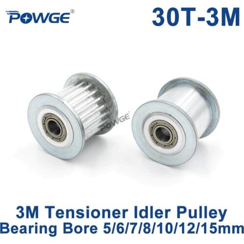 POWGE 30 Teeth 3M Idler Pulley Tensioner Wheel Bore 5/6/7/8/10/12/15mm with Bearing Guide 3M synchronous Gear HTD3M 30teeth 30T
