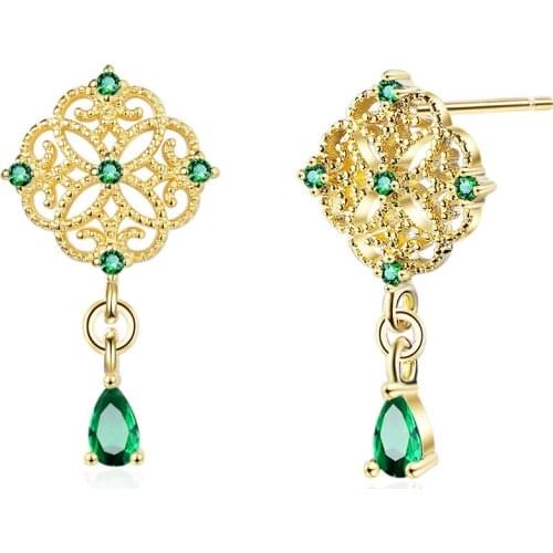 Fancy Antiquity Drop Tassel Green Cubic Zirconia 925 Sterling Silver Drop Earrings For Women Dainty Jewelry