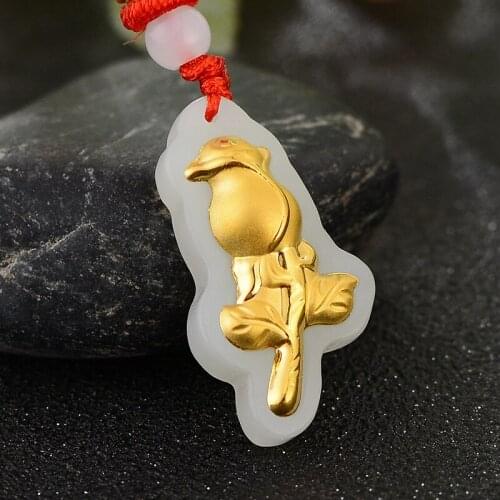 3D 4D Jade Necklace Pendants Gold Inlaid Jade Rose female Pendant Jade Women fine Jewelry