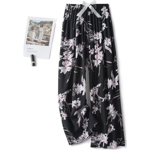 Elastic Waist Sleep Bottoms Nightwear Lady Cotton Blend Trousers Pijamas Summer Print Long Pants Casual Home Wear Sleepwear