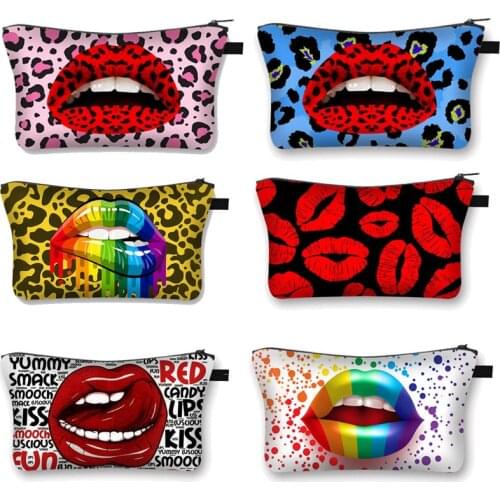 Fashion Sex Lip Print Pattern Portable Women Travel Storage Bag Toiletries Organize Cosmetic Bag Female Lips MakeUp Bag Wash Bag