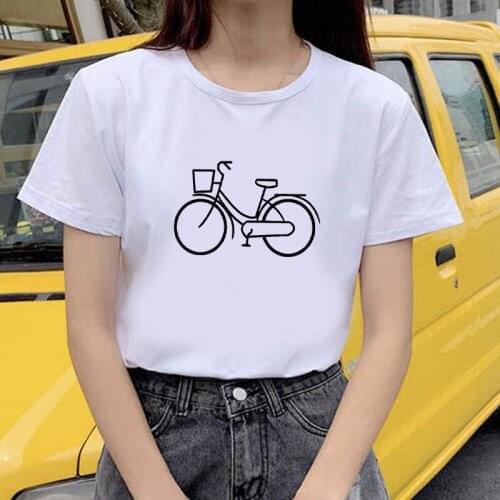 Casual Short Sleeve O Neck T-shirt Fashion Ladies Shirt Tops Cute Cartoon Bycle Printed Summer Casual Women T shirts