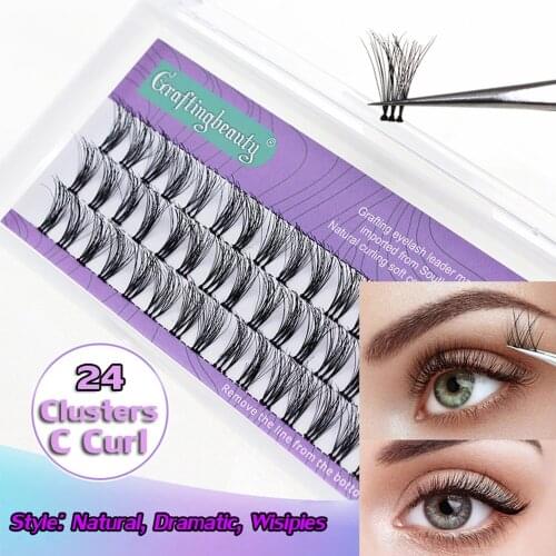 24clusters Diy Individual Lash Volume Natural Lashes Kit Handmade C Curl Lashes Mink Eyelash Extension Fake Lash Eye Makeup Tool