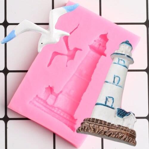 Lighthouse Seagull Silicone Mold Cupcake Topper Fondant Mould Cake Border Cake Decorating Tools Chocolate Candy Clay Resin Molds