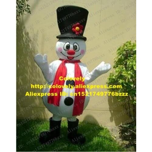 Funny White Snowman Snow Man Mascot Costume Mascotte Adult With Large Black Hat Big Red Nose Smiling Face No.1777 Free Ship