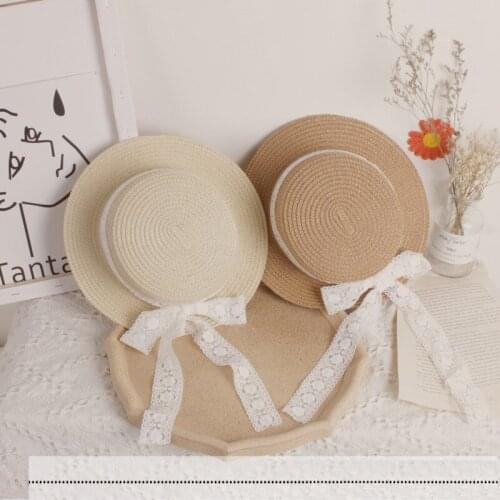 Children Summer Straw Hats Girls Princess Lace Bow Beach Sun Hat 1-8 Years Old Kids Outdoor Traveling Sun Protection Caps