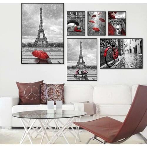 Nordic Modern Red City Street View Car Tower Picture Home Decor Canvas Painting Living Room Bedroom Background Wall Art Poster
