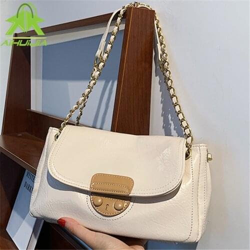 Luxury High Quality Crossbody Bag For Women Chain Fashion Simple Shoulderbag Casual Handbag PU Leather Solid Color Messenger Bag