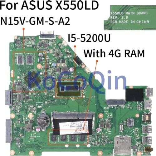 X550LD For ASUS X550LD A550L Y581L W518L X550LN I5-5200U 4GB GT820M Notebook Mainboard with 4GB RAM DDR3 Laptop Motherboard
