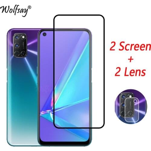 2PCS Full Glued Screen Protector For OPPO A52 Tempered Glass OPPO A72 A92 Full Cover for OPPO A52 2.5D 9H Premium Film Wolfsay
