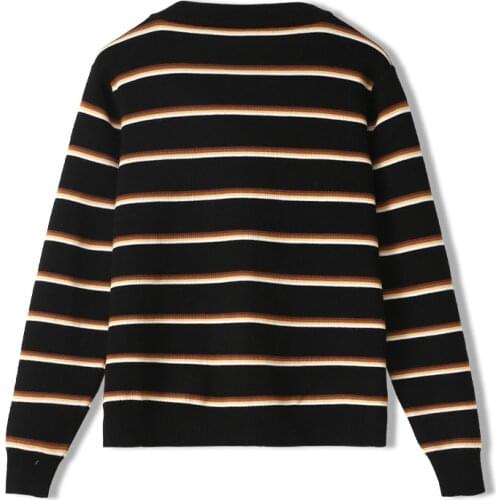 Bushness Casual Autumn Women Sweater V-Neck Flower Beaded Striped Knitted Cardigan Knitwear Lady Cardigan Heavy Industry Jumper