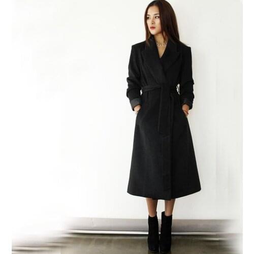 Plus Size S-XXXL Women Long Design Woolen Coat, Super Discounted Ultra Long Black Red Wool Jackets