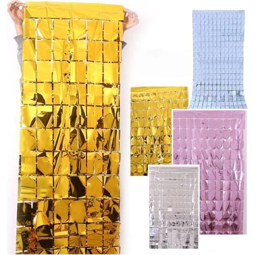1*2M Mirror Suare Backdrop Foil Curtain Wedding Backdrop Birthday Party Decorations Wall Decor Birthday Photo Zone Mirror Wall