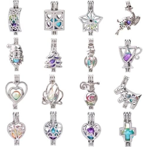 1pc Mixed Christmas Tree Snowman Elk Heart Love Pearl Cage Bead Cage Pendant Essential Oil Diffuser Lockets Jewelry Making