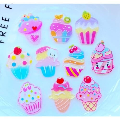 10Pcs Lovely Acrylic Ice Cream Flatback Cabochon Scrapbook Kawaii DIY Embellishments Accessories L92