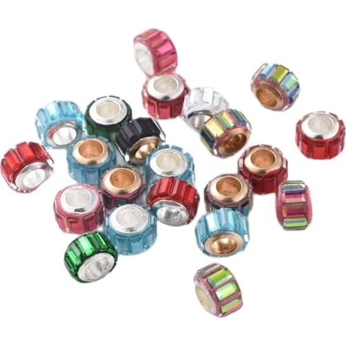 20pcs Column Mixed Color Glass European Beads Large Hole Beads for Jewelry Making DIY Bracelet Necklace Accessories 10x7mm